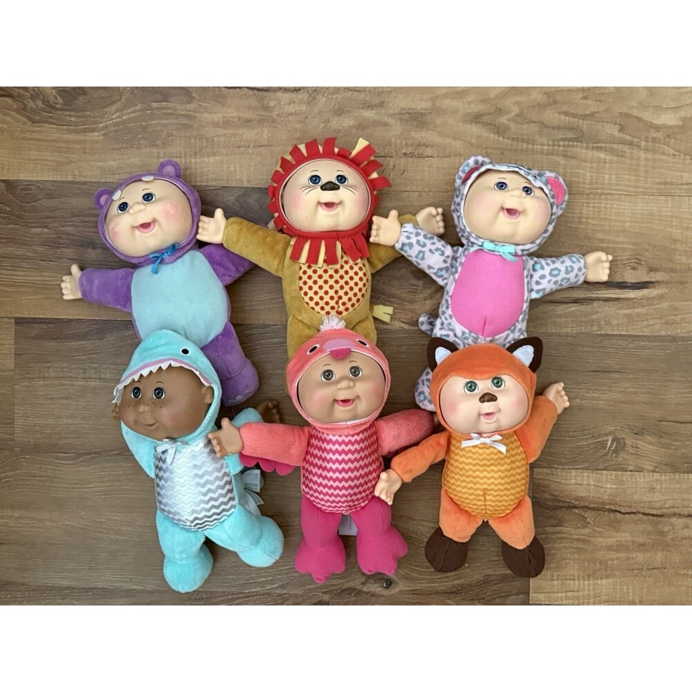 Cabbage Patch Kids Cuties Doll Lot of 6 Hippo Fox Flamingo Lion Cat Shark